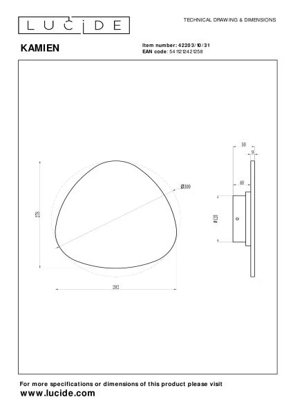 Lucide Premium KAMIEN - Lámpara de pared - LED - 1x11W 2700K - Blanco - técnico